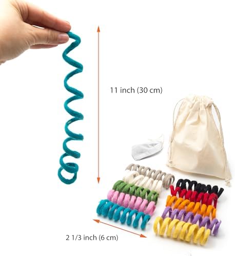 Glaciart One Felt Mini Spring Cat Toy – 10 Pcs Soft Fuzzy Enrichment 100% Natural Wool - Interactive Stretchable Play Cat Toy Set - Safe for Pets, Non-AZO Colored Dyes - 11” Long