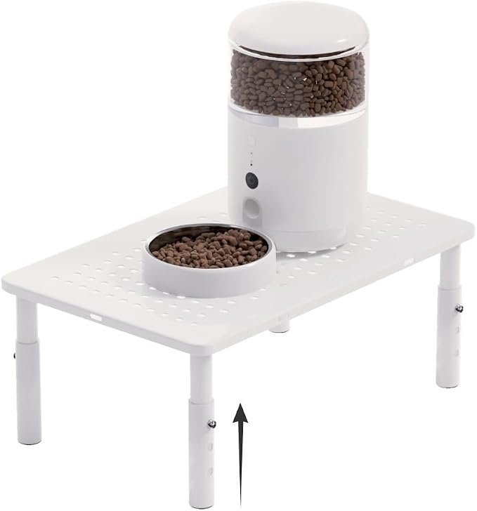 W‌SOWX Adjustable Automatic Cat Feeder Stand, Elevated Cat Food Stand,White | Lifted Cat Food Table Station,Raises Feeder/Bowls by 4.1"/4.9"/5.7",Relieves Spine and Joints Noticeably on Pets-Sturdy Metal