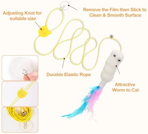 JIARON 6 PCS Interactive Cat Feather Toys, Indoor Hanging Retractable Cat Toy, Self Play Toys Make Fun Excecise