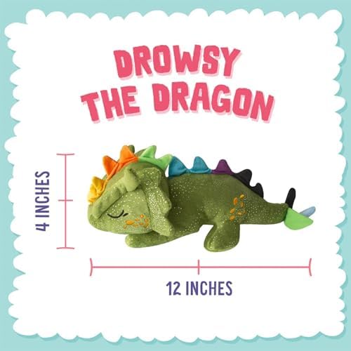 SNUG AROOZ Drowsy the Green Dragon - Plush Dog Toy, Squeaks & Crinkles, Pet Multi-Sensory Play, Recycled Material, 4x12 Soft-Cuddly Magical Companion