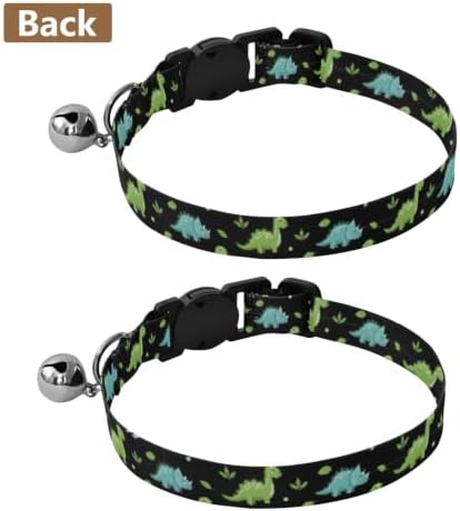 2 Pack Kitten Collar Cartoon Dinosaurs Leaf Dot Black Kitten Collar with Bell, Adjustable Length 10.6" to 17.1"