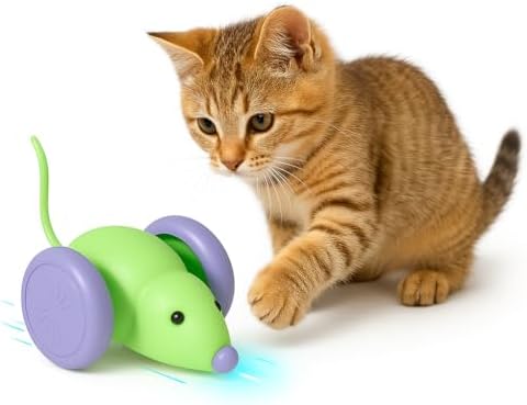 Interactive Cat Toy, USB Rechargeable Rolling Mouse with LED, Automatic Motion-Activated Chase Toy, Quiet Indoor Exercise for Cats & Kittens