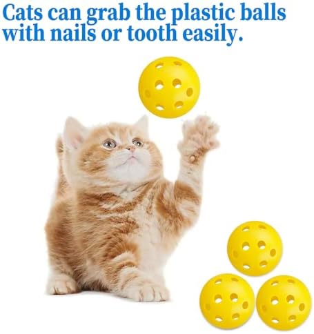 12Pcs Cat Ball Toy, Low Noise No Bells Holey Plastic Cat Balls, Funny Interactive Cats Toys for Indoor Cats, Firm Toy Balls for Kitten Puppy Ferret Bird (1.65", Yellow)