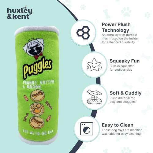 Huxley & Kent Power Plush Squeaky Dog Toy, Puggles Can, Small