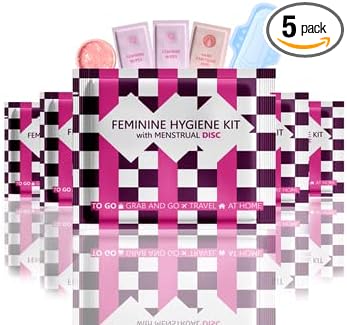 Menstrual Disc Kit with Pad - 5 Pack | Convenience on the Go | Period Kit Pack for Travelling Out of the House | Covers All Flows | Individually Wrapped Feminine Hygiene Care Products
