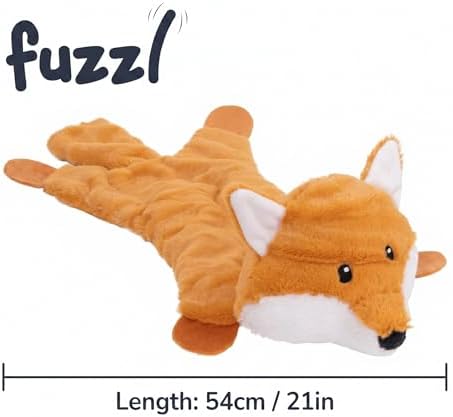 Fuzzl Freddy Fox Crinkle & Squeak Dog Toy – Low Stuffing Soft Plush Puppy Toy – Interactive Squeaky Dog Toy for Small to Medium Dogs – Crinkly Fox Toy for Shaking, Tossing & Snuggling