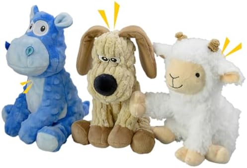 Squeaky Stuffed 3 Pack Dog Toys, Chew Crinkle for Large Medium Small Breeds