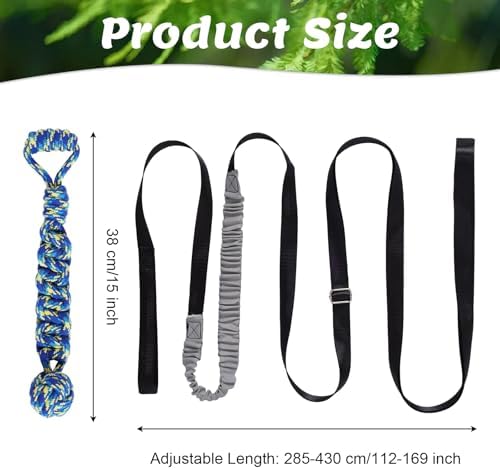 Interactive Dog Bungee Tug Toy Outdoor Hanging Tree Dog Rope Toy with Black Sun-Resistant Rope & Blue Pull Ball Adjustable Tether Tug for Small to Large Dogs Yard Play