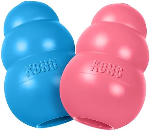 KONG Puppy Classic Toy – 2 Pack – Soft Natural Rubber for Teething, Enrichment, Crate Training & Chew Behavior Training (Medium)