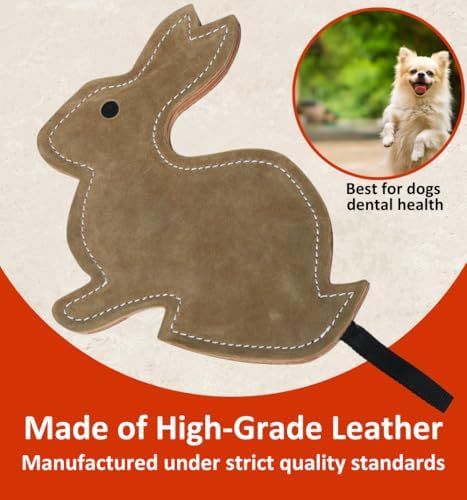 Leather Dog Toys for Small Puppies, Genuine Leather Chew Toys, Safe Puppy Toys, Durable Dog Chews for Teething, Interactive Play, Training, and Healthy Chewing (Rabbit)