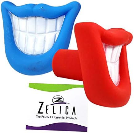 Zelica Smiling Mouth Squeaky Chew Dog Toy | Funny Novelty Chew Toys for Dogs | Red and Blue (2 Pack)