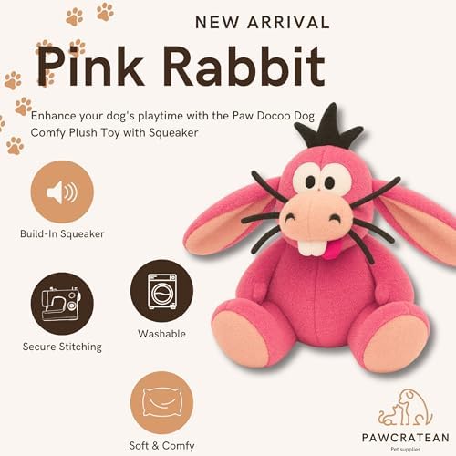 7" Squeaky Plush Toy for Puppies Small Dogs Self Etertainment Washable Soft Made [PET ONLY] (Pink Rabbit)