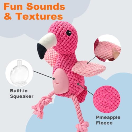 Pink Flamingo Bird Dog Chew Toy, 12.2 in, Squeaker Rope Treat Toy