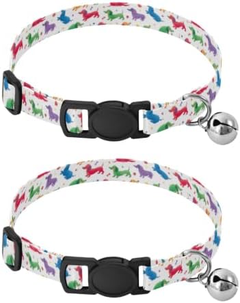 Colorful Dachshund Dogs White Kitten Collars 2 Pack Soft Polyester Pet Collar Adjustable Length 10.6" to 17.1"