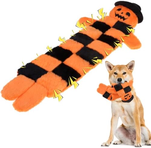 Mihachi Halloween Dog Squeaky Toys 16 Squeakers for Aggressive Chewers, Tough Interactive Tug of War Dog Toy-Chew Toy for Small,Medium,Large Breed No Stuffing Toy, Fun Long Toys 27.6 Inches, Pumpkin
