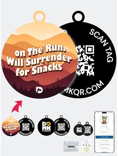 DDMK Smart Pet Tag Set | Includes 3 Tags | QR Code for Instant Alerts | Custom Pet Profiles | Durable & Waterproof | No Subscriptions or Fees |37-ON THE Run Will Surrender for Snacks
