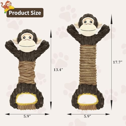 Dog Squeaky Toy Gorilla Shaped Dog Toy for Aggressive Chewers Tug of War Dog Toy Pet Interactive Toy Dog Plush Toy with Crinkle Paper for Small Medium Large Dogs Gorilla, Brown