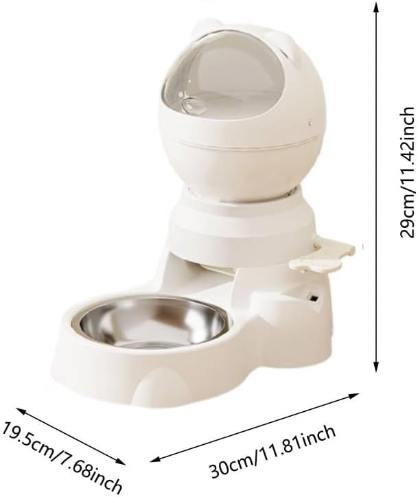 Automatic Gravity Pet Feeder Dispenser,Treat Dispenser with Button for Slow Feeder,Dog Waterer and Food Feeder for Cats Dogs (White)