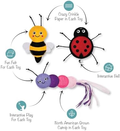 Fringe Studio Living THE Bug Life, Small Plush Cat Toy, 3PCS Set, PetShop Collection (904041)