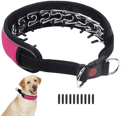 Martingale No Pull Dog Collar for Large Medium Dogs Training Walking, Heavy Duty Nylon Reflective Adjustable Anti Pull Slip Collar with Buckle L Hot Pink