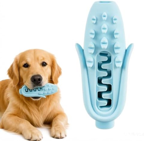 Corn-Shaped Dog Chew Toy for Small to Medium Dogs, Silicone Dental Cleaning Stick, Pink, Interactive Enrichment Toy (Blue)