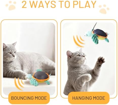 Puffluv Flapping Cat Toy,Can NOT Fly Interactive Auto Beating Arms & Chirping 3 Modes, USB Charging with Catnip,Rechargeable Mimic Sea Turtle for Indoor Kitten No Boredom-Type C
