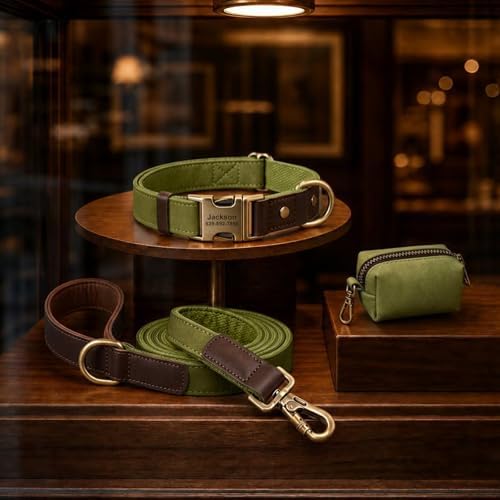 Personalized Dog Collars, Quick Release Buckle, Olive Green,XL