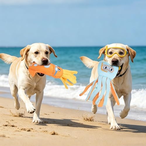 Mihachi Floating Dog Water Pool Toys 2 Pack for Swimming Pool, Interactive Crinkle Pet Puppy Chew Toys for Play and Training, Funny Dog Toy for Small Medium Large Breed, Octopus & Squid