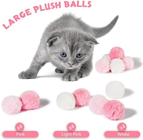 Weewooday 12 Pcs Large Fuzzy Cat Pom Pom Balls Plush Toys, Pink, White