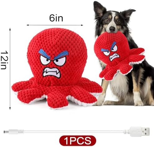 BABORUI Interactive Dog Toys Octopus, Jumping Squeaky Dog Toys with Recording and Music Modes, Rechargeable Moving Dog Chew Toys for Small/Medium/Large Dogs to Keep Them Busy(Angry Octopus)