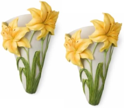 Set of 2 Daylily Day Lily Wall Vase Planters – Waterproof Floral Wall Caddy, 7 x 3.5 x 3 Inch Decorative Flower Holders for Fresh or Artificial Flowers – Handcrafted Home Décor from SassyXpressions
