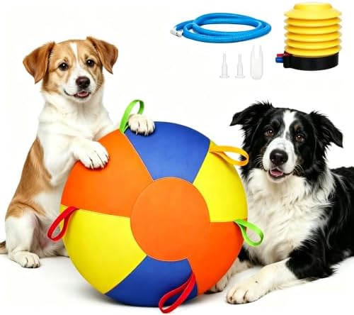 Herding Ball for Dogs,10 Inch Dog Training Balls with Heavy-Duty Handle Cover and Pump,Interactive Dog Toy Herding Ball for Australian Shepherd, Border Collie, Large Breed