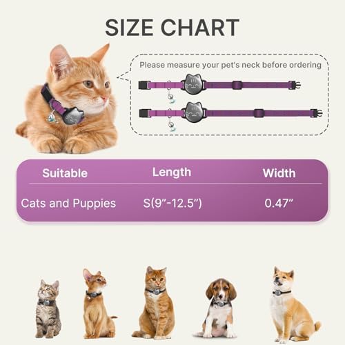 AirTag Cat Collar, Reflective Breakaway Collar, Hidden Holder with Bell | Compatible with Apple AirTag 1st & 2nd Gen, Lightweight Water-Resistant Strap for Cats, AirTag Not Included