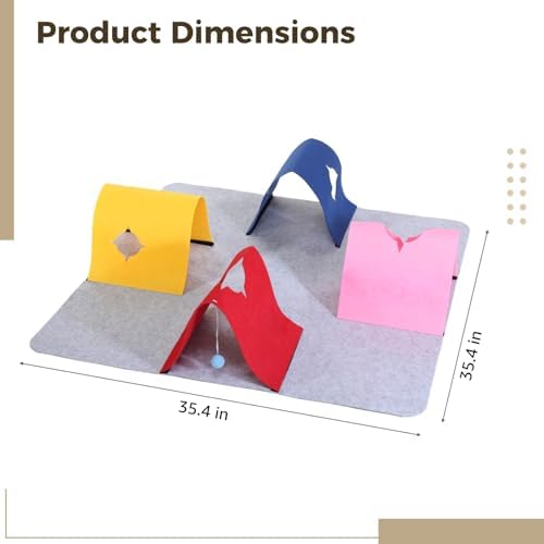 Cat Tunnel Toy, 4-Way Felt Interactive Feline Activity Mat, Large 35.4 x 35.4 in Foldable Play Structure with Colorful Tunnels, Soft Pet Cave for Indoor Exercise, Year-Round Fun
