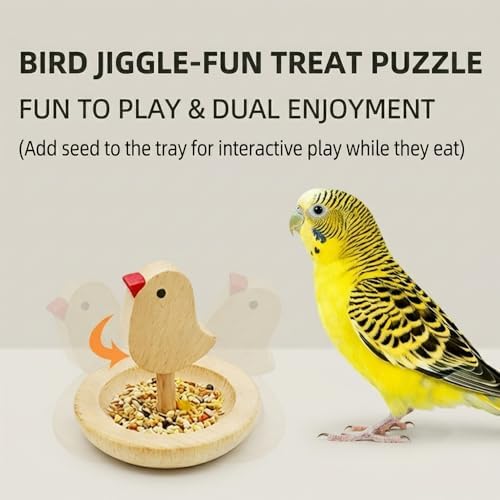 Wobble-Action Wooden Bird Toy - Interactive Foraging Puzzle for Mental Stimulation - Natural Beech Wood Slow Feeder for Parakeet, Cockatiel, Lovebird - Small Bird Cage Enrichment (2.4")