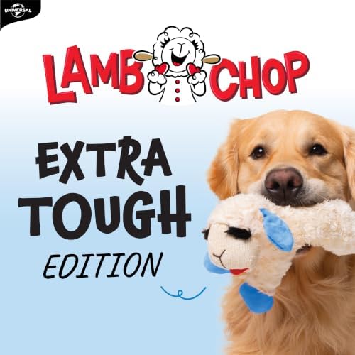Multipet Lamb Chop Dog Plush Toy - Squeaky Toy for All Dogs - Durable Oxford Lining - Stuffed Animal for Cuddling & Playing (10.5", Blue Paws)