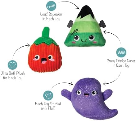 Fringe Studio Small Plush Dog Toy Set, Spooky Squad, 3 Piece Set, PetShop Collection (662130)