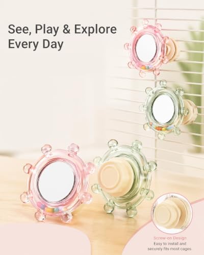 Bird Toy with Mirror, Spinner Rattle Parakeet Rotating Interactive Toy