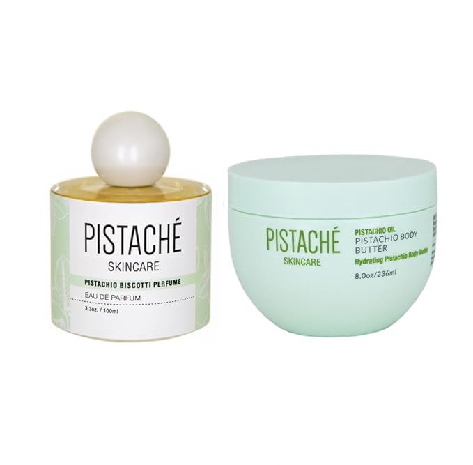 Pistaché Skincare Pistachio Dream Duo Set | Whipped Body Butter & Biscotti Perfume | Sweet Nutty Signature Scent Skincare & Fragrance Gift