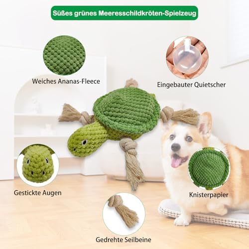 Cute Marine Animal Dog Squeaker Chew Toys, Interactive, Green Turtle