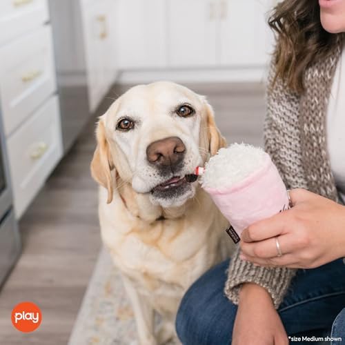 P.L.A.Y. Cute Plush Dog Toys - Fast Food Themed Durable Giggle Chew Toy, Great for Puppies & Small, Medium, Large Dog - Machine Washable, Recycled Materials (American Classic Milkshake, Medium)