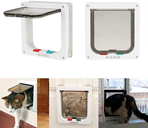 Pet Door 4 Way Lockable Cat Door Magnetic Cat Dog Flaps Smart Pet Flap Door Automatic Lock Cat Dog Gate for Window and Porch Use for Pet Cat Puppy
