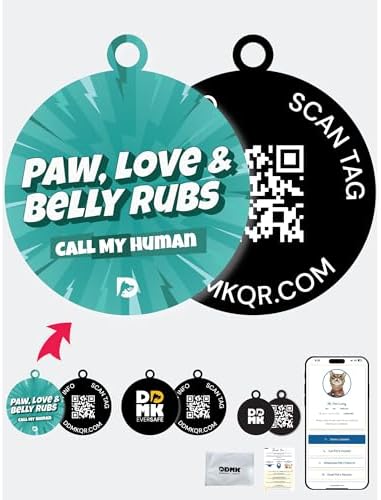 DDMK Smart Pet Tag Set | Includes 3 Tags | QR Code for Instant Alerts | Custom Pet Profiles | Durable & Waterproof | No Subscriptions or Fees |46-PAW Love Belly RUBS