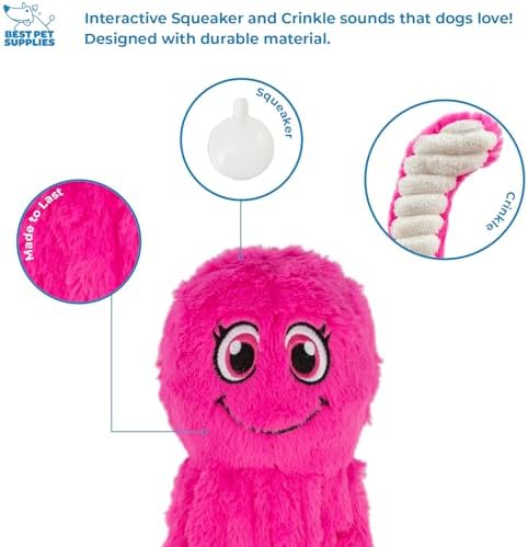Best Pet Supplies Interactive Squeaky Dog Chew Toy, Ideal Dog Toys for Chewers, Small, Medium & Large Dogs, and Fetch Lovers - Octomutant (Fuchsia), Large