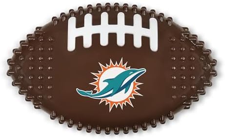 NFL Miami Dolphins Mega- Chew Hard Nylon Bacon-Flavored Dog Bone Football Chew Toy Interactive Tasty Fun Dog Chewy Toys Indestructible Strong Durable Tough Pet Biting Playtoy for Aggressive Chewers