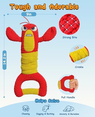 Swooflia Tug of War Dog Toy-Squeaky Plush Tug a War Dog Toy for Medium Large Breed Dogs to Keep Them Busy, Interactive Crinkle Doggie Toy, Cute Lobster with Soft Long Pull Handle