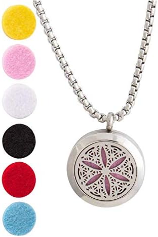 Wild Essentials Tree of Life, Flower of Life and Cross Essential Oil Diffuser Necklace Stainless Steel Locket Pendants with 24 inch Chains and 36 Refill Pads