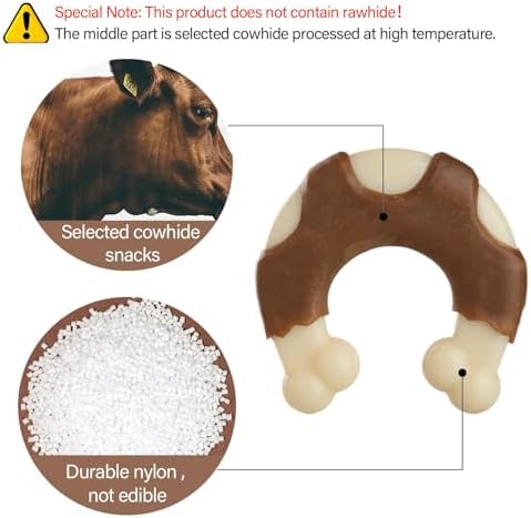 Durable Nylon Dog Toys, 2 Pack Tough Chew Toys for Aggressive Chewers, Beef-Flavored Hoof-Shaped Dog Chew Bones for Large/Medium Breed Dogs, Teeth Cleaning and Anxiety Relief