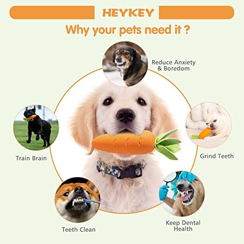 HEYKEY Dog Squeaky Chew Toys, Indestructible Suitable for Aggressive Chewers, Durable Natural Rubber Carrot Dog Toys Milk-Flavored Dog Teeth-Cleaning Toy for Puppy Medium Large Dogs, Orange