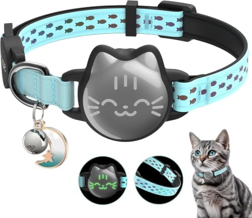 AirTag Cat Collar, Reflective Breakaway Collar, Hidden Holder with Bell | Compatible with Apple AirTag 1st & 2nd Gen, Lightweight Water-Resistant Strap for Cats, AirTag Not Included